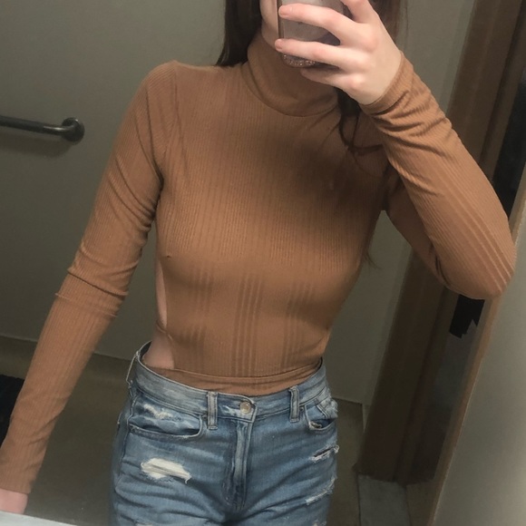 Mocha Brown Backless Mockneck Long Sleeve Bodysuit - Picture 3 of 10